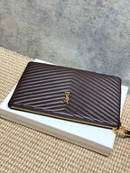 Quilted small YSL bag in dark brown with gold zipper trim