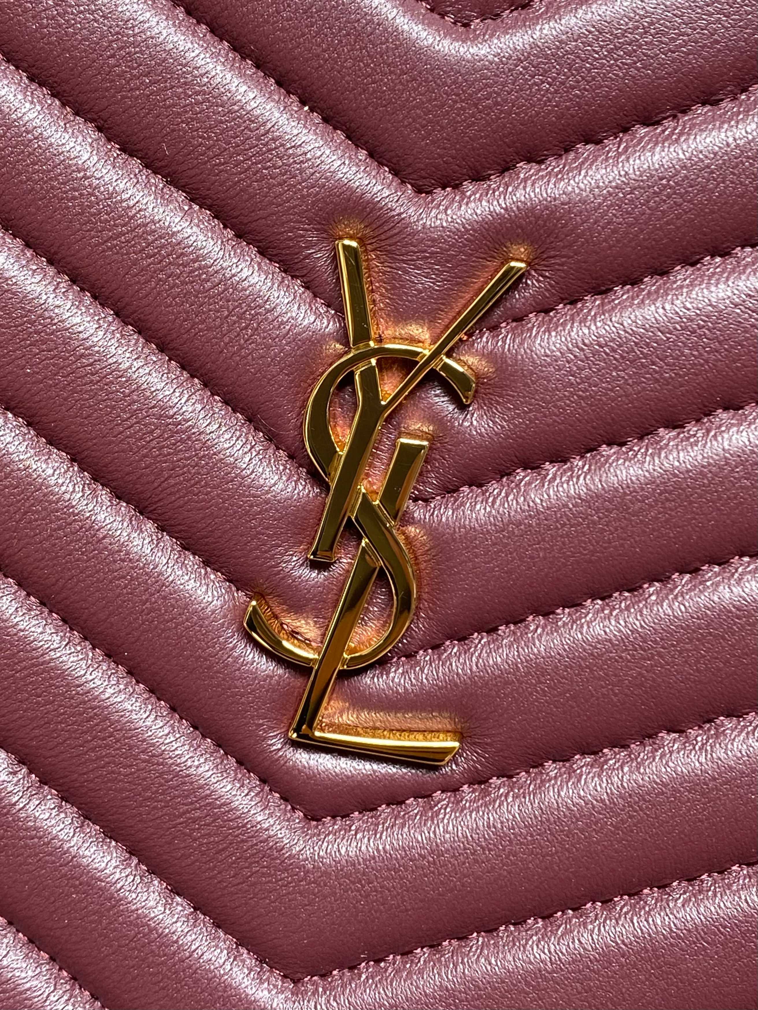 YSL logo on burgundy chevron quilted leather flap