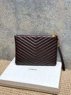 Quilted leather shoulder bag, dark brown with gold-tone hardware and shoulder strap