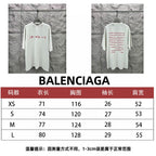 Balenciaga white T-shirt size chart with two views and red formula print, short sleeves