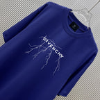 Blue Givenchy graphic T-shirt, crew neck close-up on hanger