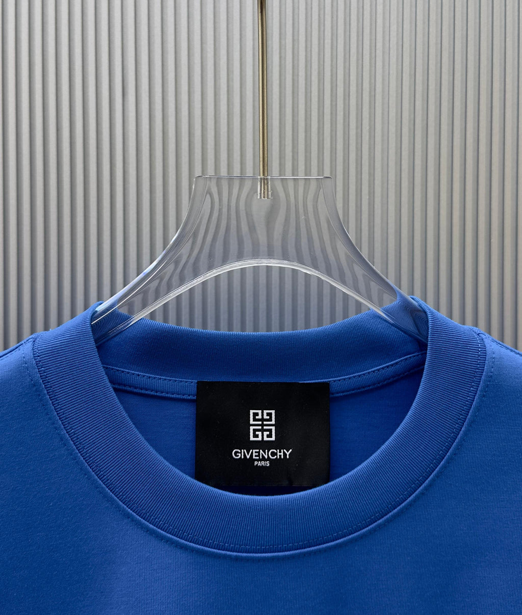 Blue Givenchy crew-neck T-shirt collar with brand label