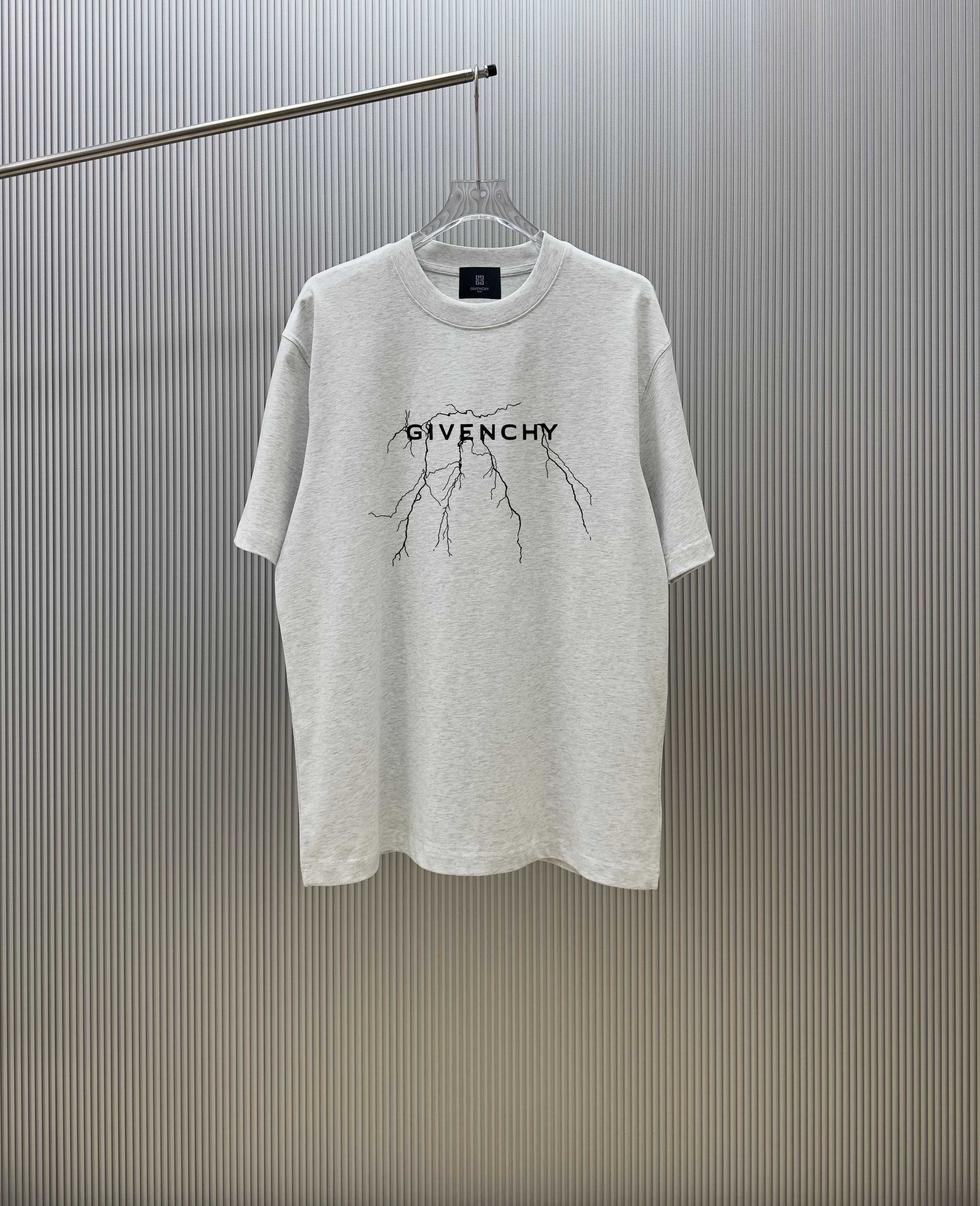 Light gray Givenchy crewneck T-shirt with tree-branch graphic and logo at chest