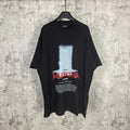 Balenciaga short-sleeve T-shirt, dark with large front graphic and red Paris text