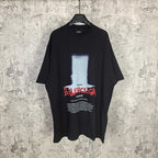 Balenciaga short-sleeve T-shirt, dark with large front graphic and red Paris text