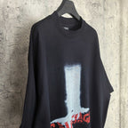 Balenciaga short-sleeve T-shirt, dark; front close view with white block and red print