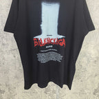 Balenciaga short-sleeve T-shirt, dark; front view with red Balenciaga Paris and small text