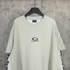 Off-white long T-shirt with crew neck and Balenciaga-style chest logo