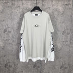 Off-white Balenciaga long T-shirt, crew neck, small chest logo, graphic sleeve cuffs