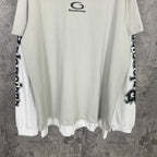 Off-white long T-shirt hem with cuffed sleeves and black graphic sleeve print