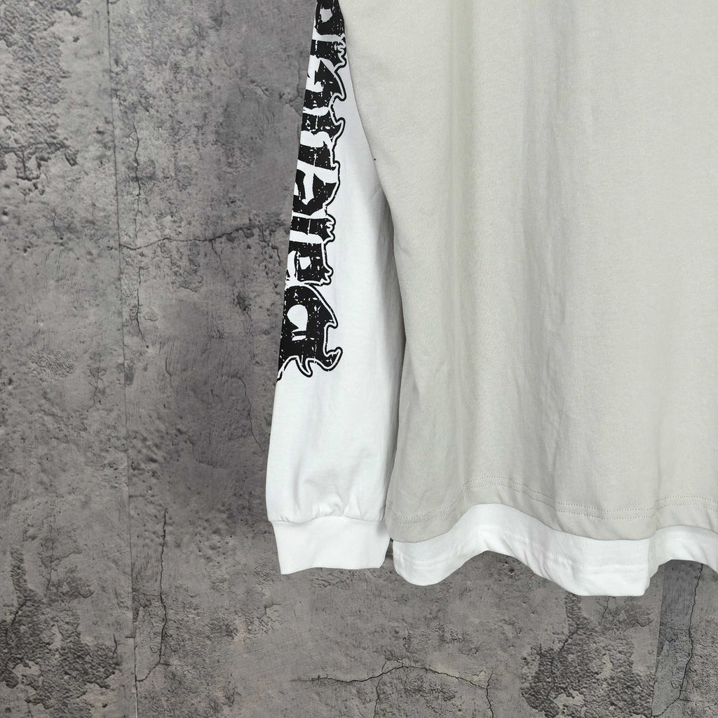 Balenciaga long-sleeve T-shirt, white with black graphic stripe along cuff