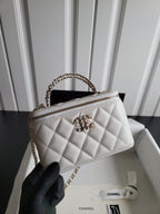 Chanel white quilted mini bag with top handle chain and zip closure, front