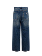 Prada denim pants, dark blue wash with button closure and back pockets