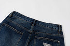 Prada denim pants back yoke and belt loops, dark blue wash