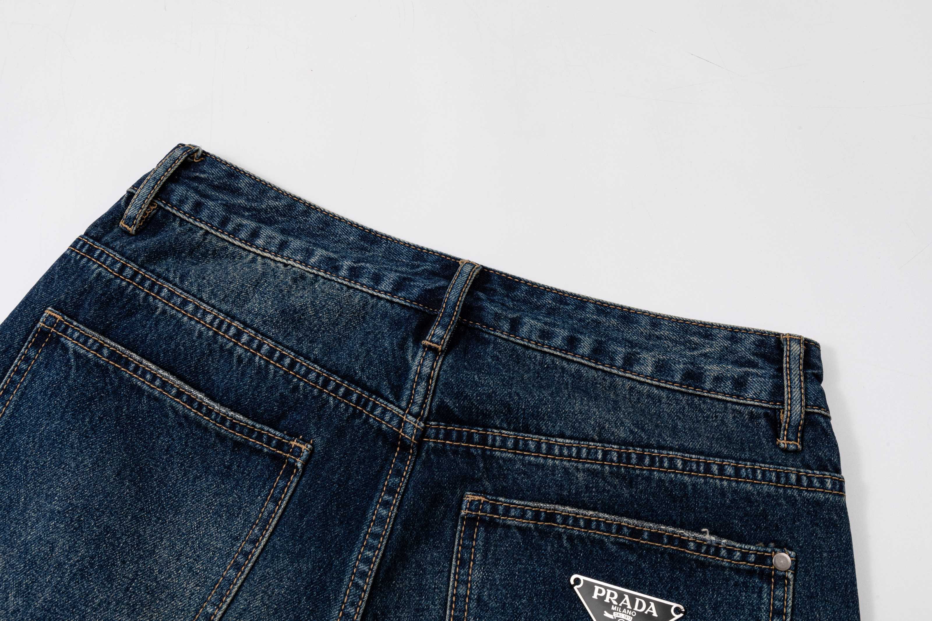 Prada denim pants back yoke and belt loops, dark blue wash