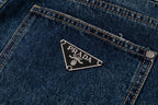Prada denim pants coin pocket with PRADA logo tag, dark blue wash