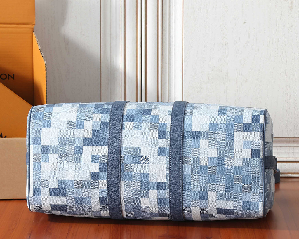 Louis Vuitton checkerboard duffel bag side view with rolled handles