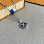 Louis Vuitton round logo pendant necklace with silver chain and clasp