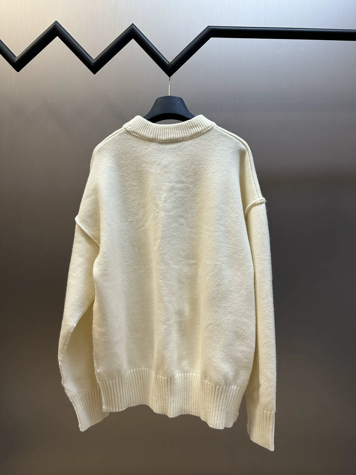 Amiri cream long-sleeve knit sweater with ribbed crew neck and hem