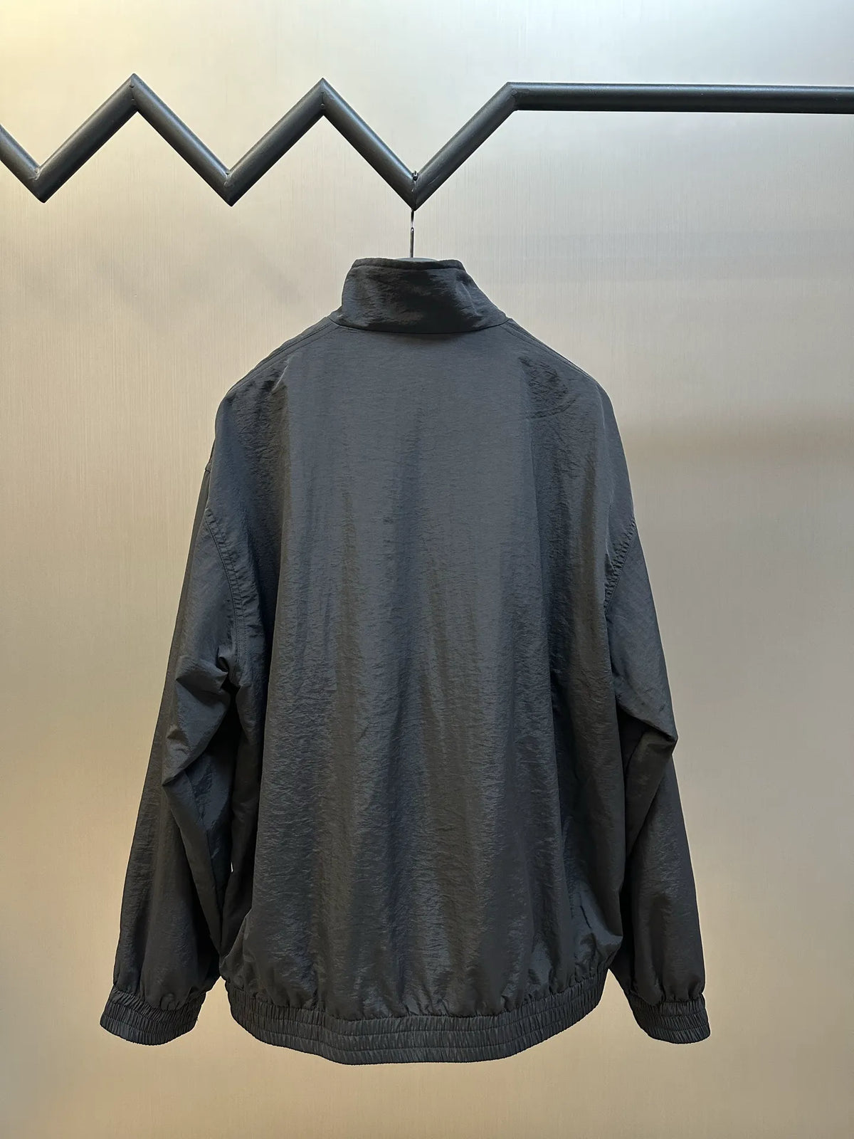 Balenciaga black bomber jacket with stand collar and full back view