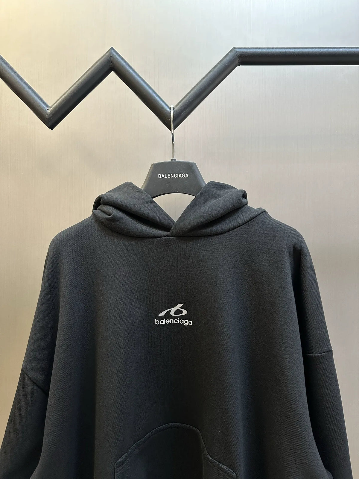 Black Balenciaga pullover hoodie with kangaroo pocket and hood