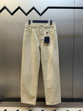Light beige LV monogram pants, front view with waistband and button fly