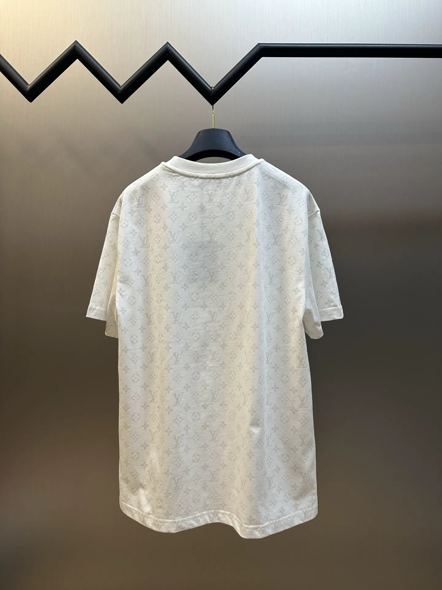 White short-sleeve T-shirt with monogram pattern, back view