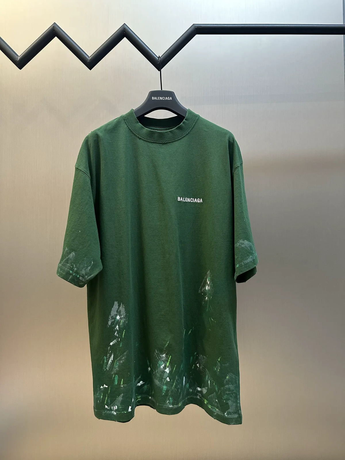 Green Balenciaga crewneck T-shirt with short sleeves and small chest logo