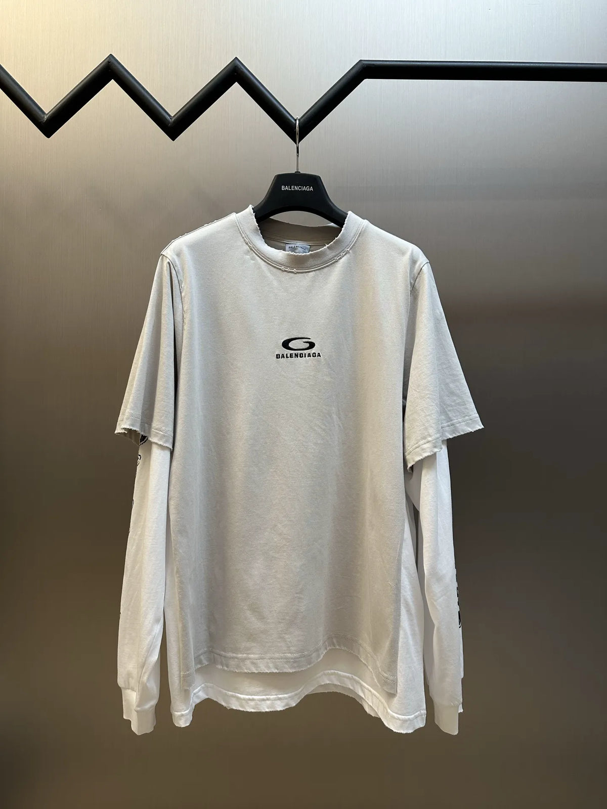 White Balenciaga T-shirt with small chest logo, crew neck.