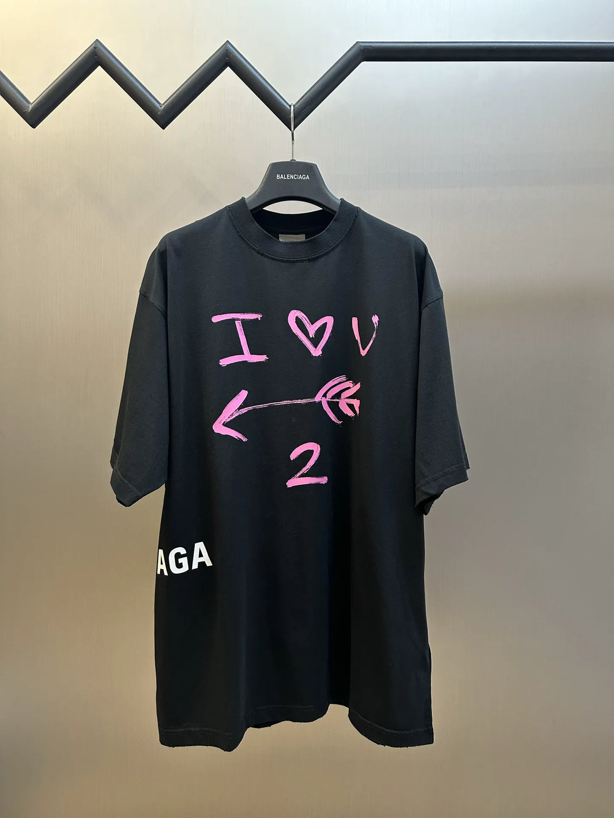 Balenciaga crewneck T-shirt, black with pink I love 2 graphic on front