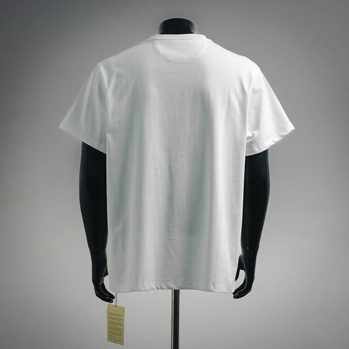White short-sleeve T-shirt, plain back view on mannequin