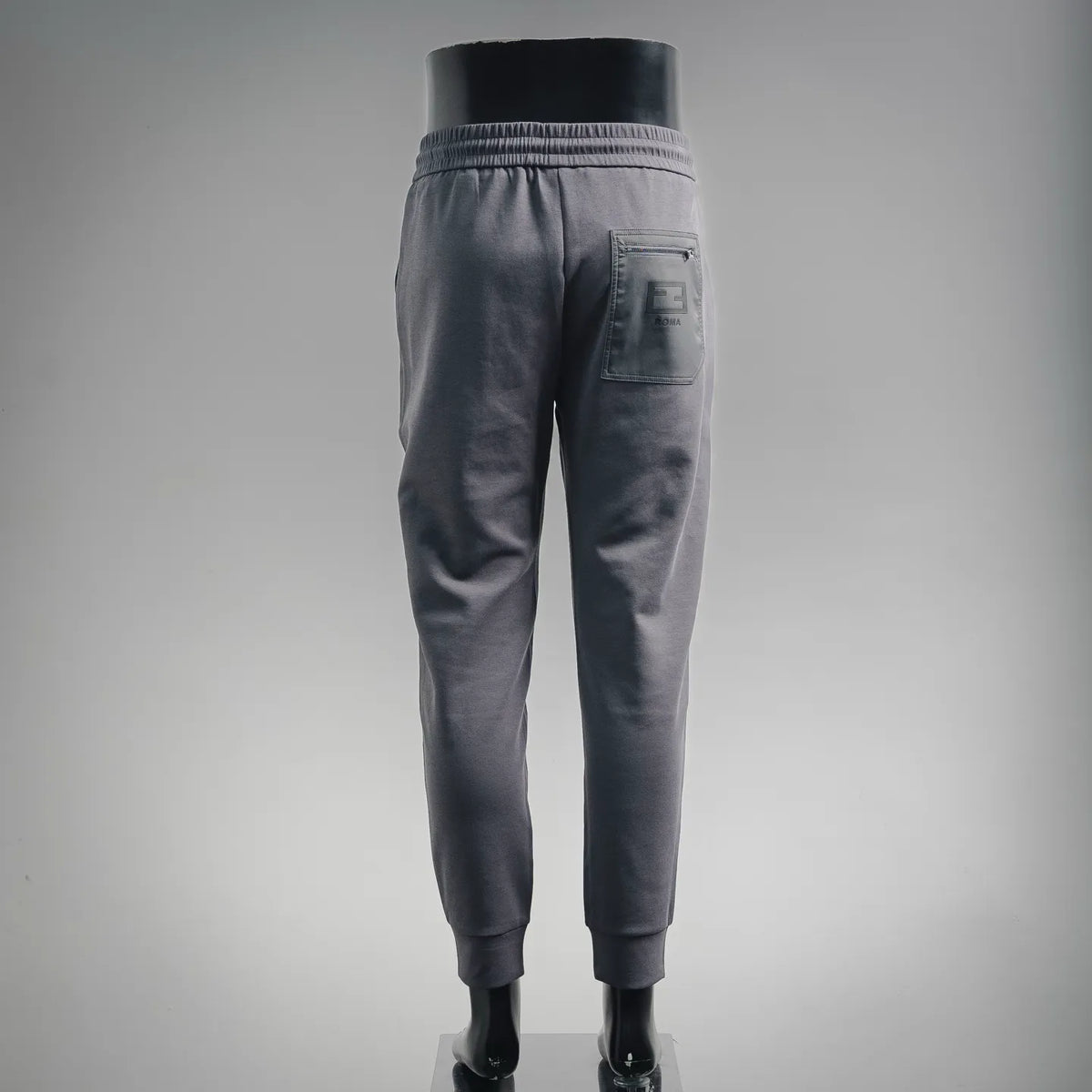 Fendi Roma jogger pants in dark gray with back pocket and ribbed cuffs