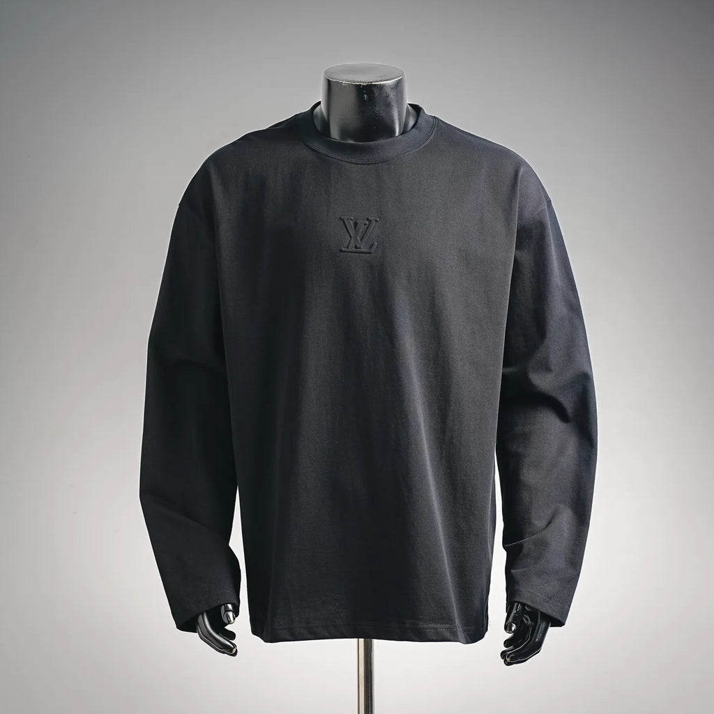 Louis Vuitton long-sleeve mock neck shirt, black, LV logo on chest