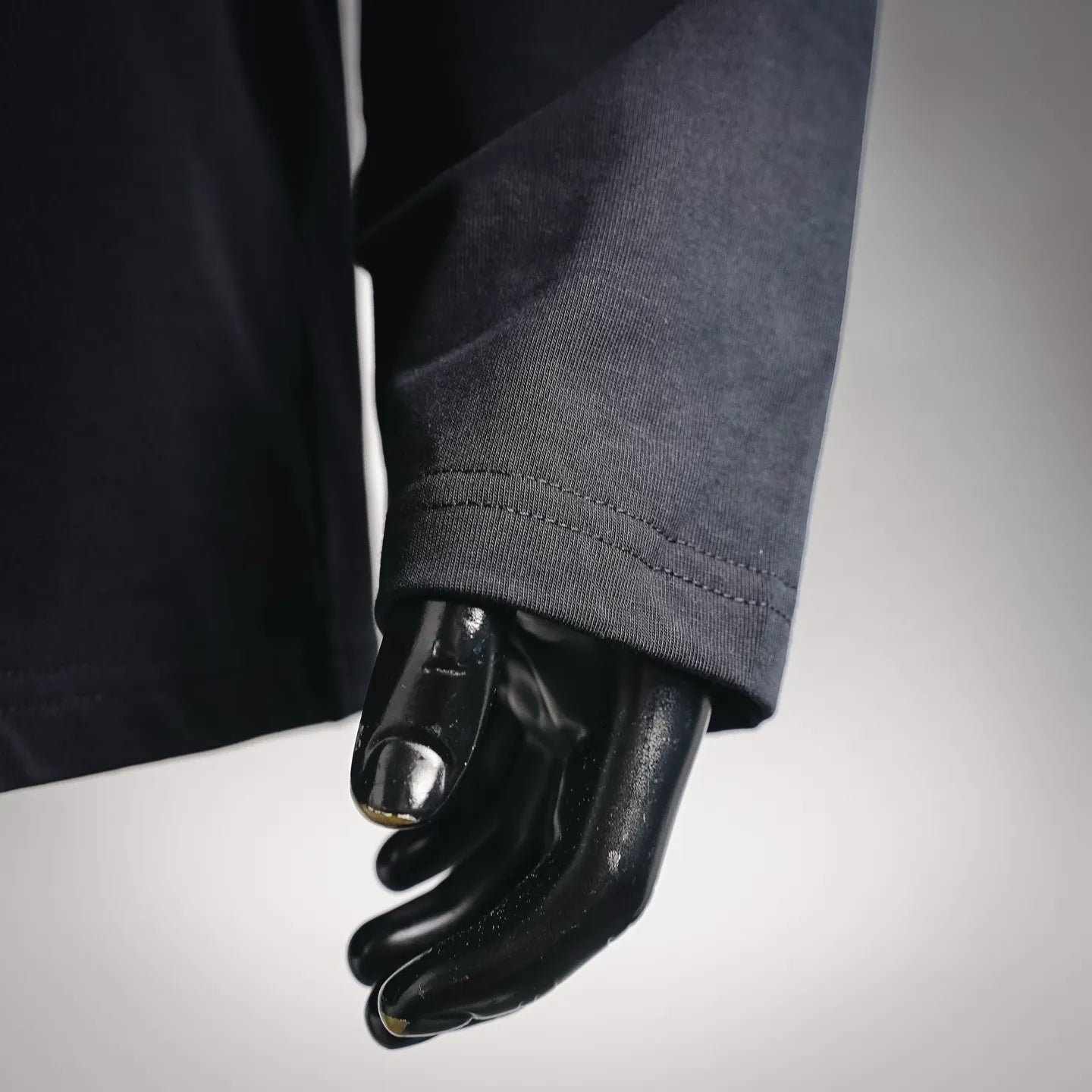 Louis Vuitton long-sleeve mock neck shirt, black cuff with stitched hem