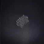 Black hoodie chest logo embroidery reading Louis Vuitton