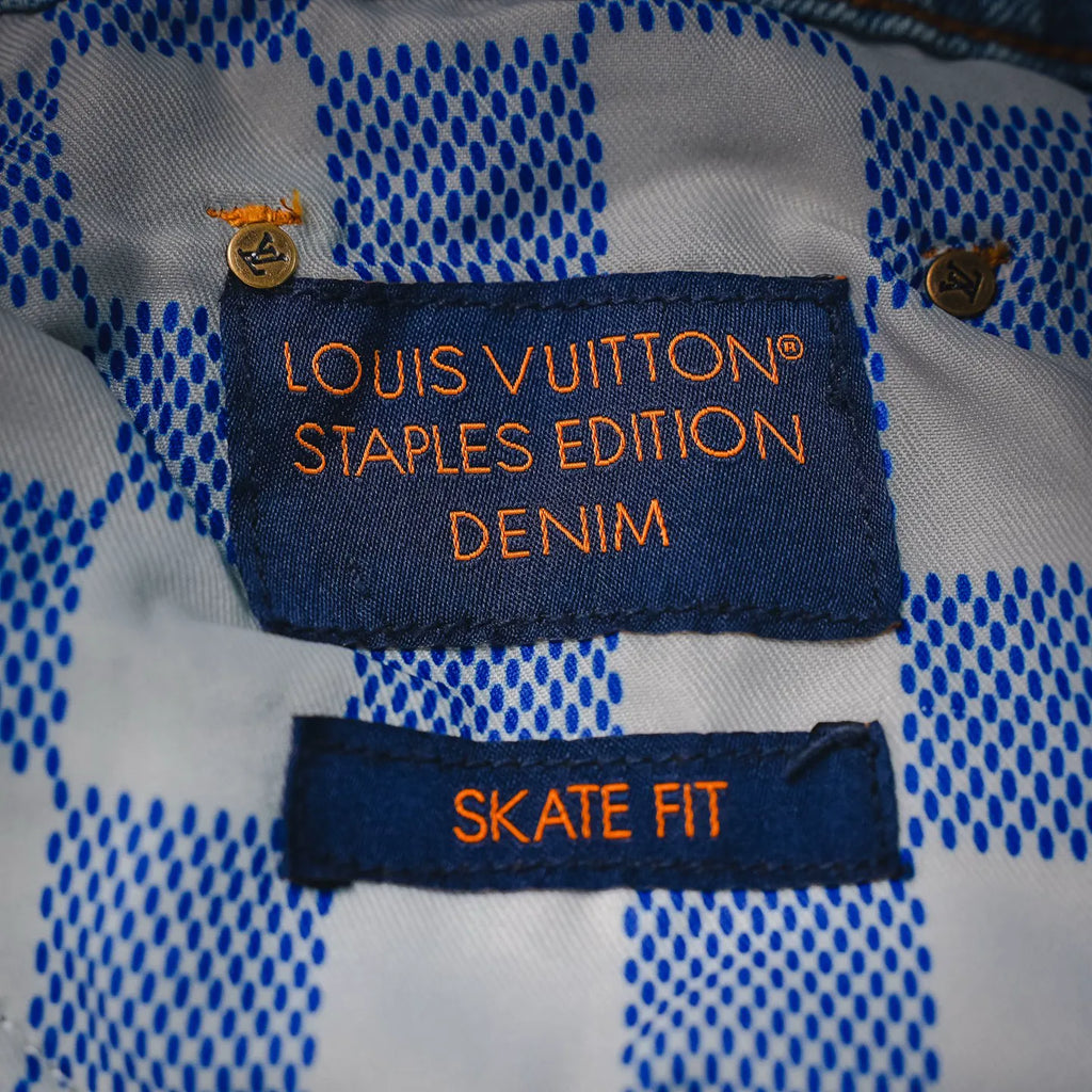 Louis Vuitton Staples Edition Denim label and 'SKATE FIT' tag on inner waistband
