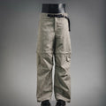 Plaid pants with cargo-style side pockets and drawstring waist