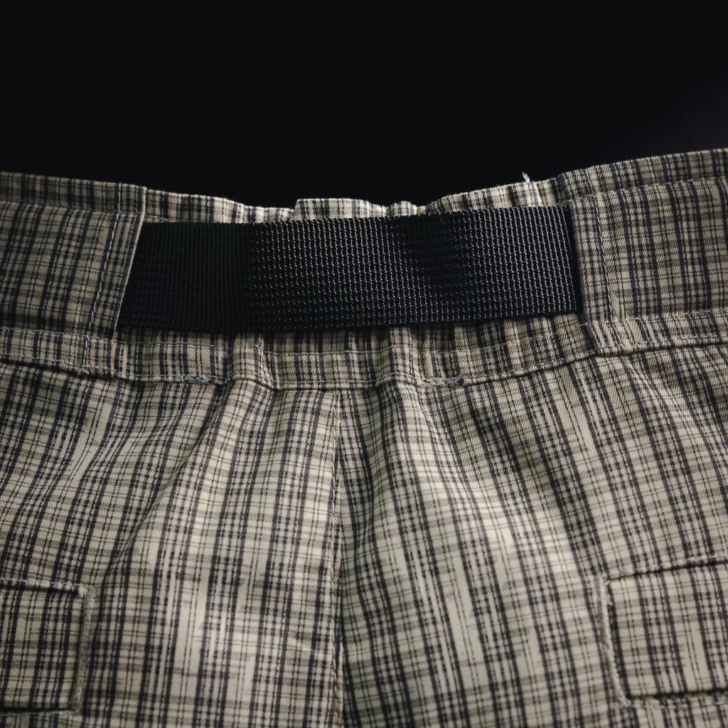 Plaid elastic waistband with black inner panel and gathered front