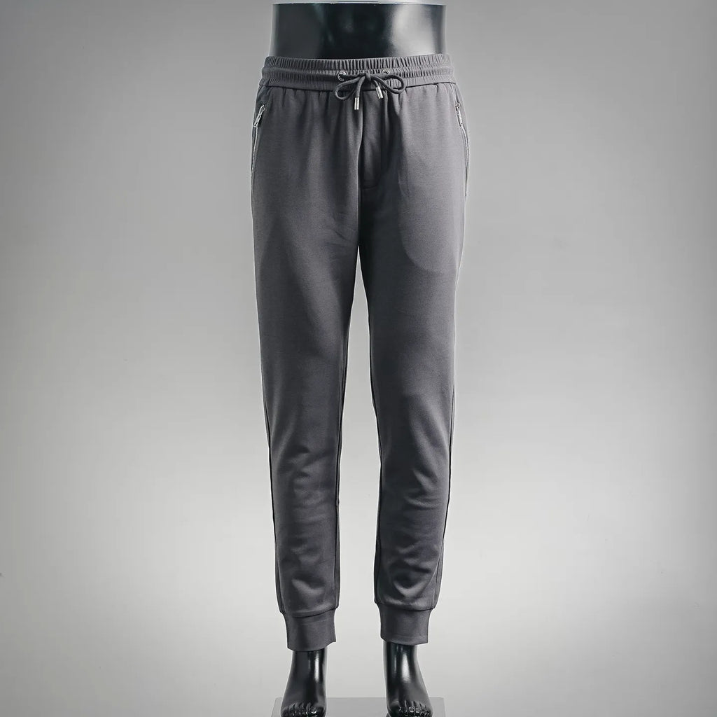 LV men's jogger pants with drawstring waist and cuffed ankles, dark gray