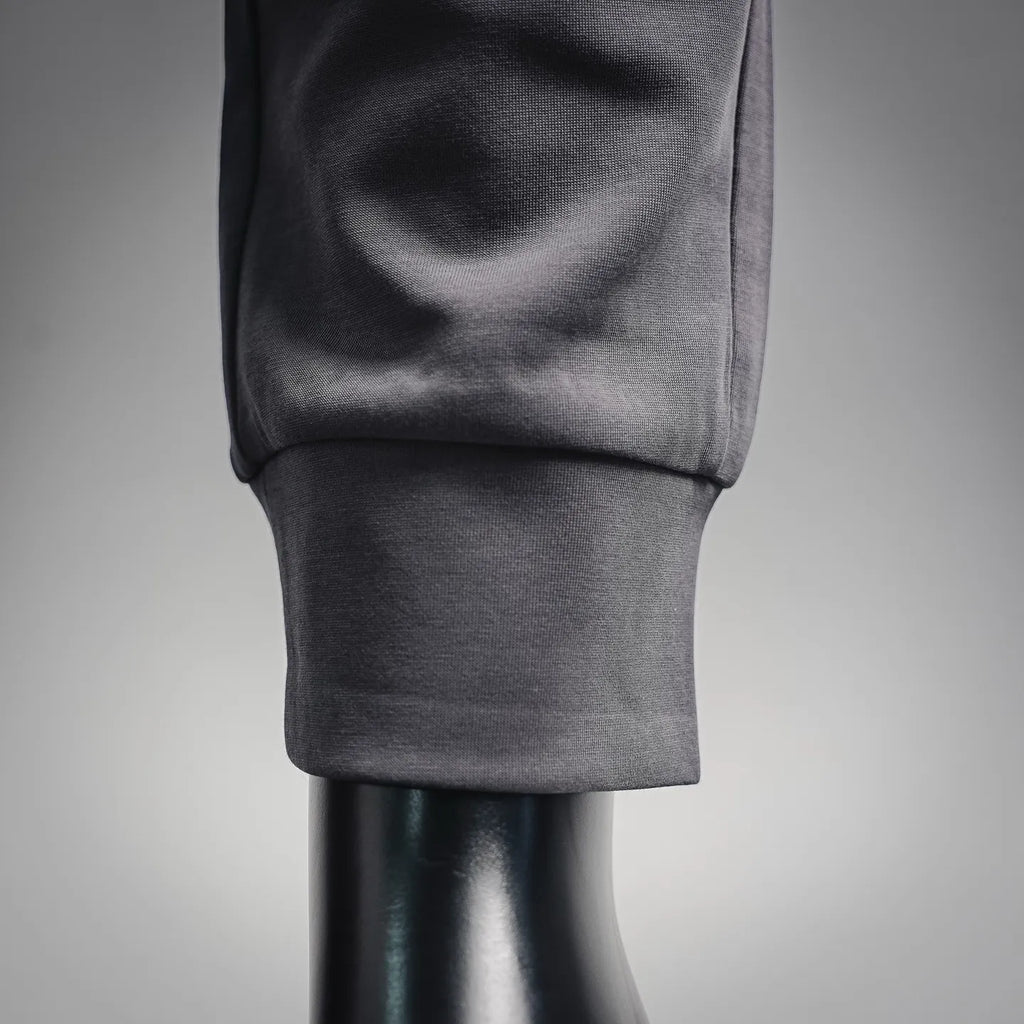 LV men's jogger pants cuffed hem detail, dark gray
