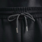 Black shorts drawstring with metal tips and elastic waistband