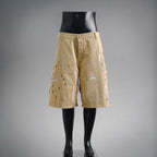 Beige LV utility shorts with button waistband and patch front pockets