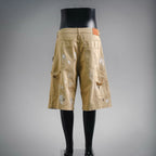 Beige LV utility shorts with back pockets and waistband tab