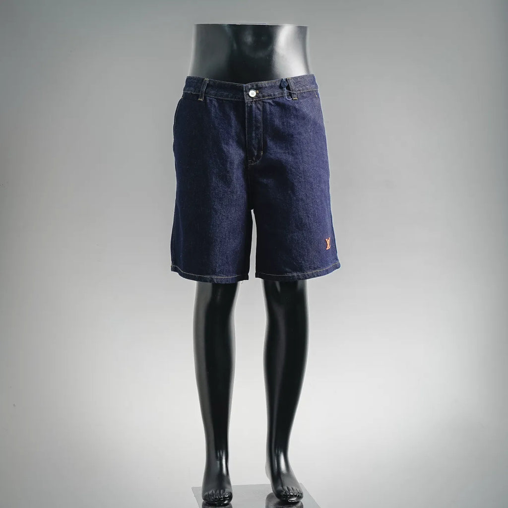 LV dark blue denim shorts with front button and belt loops