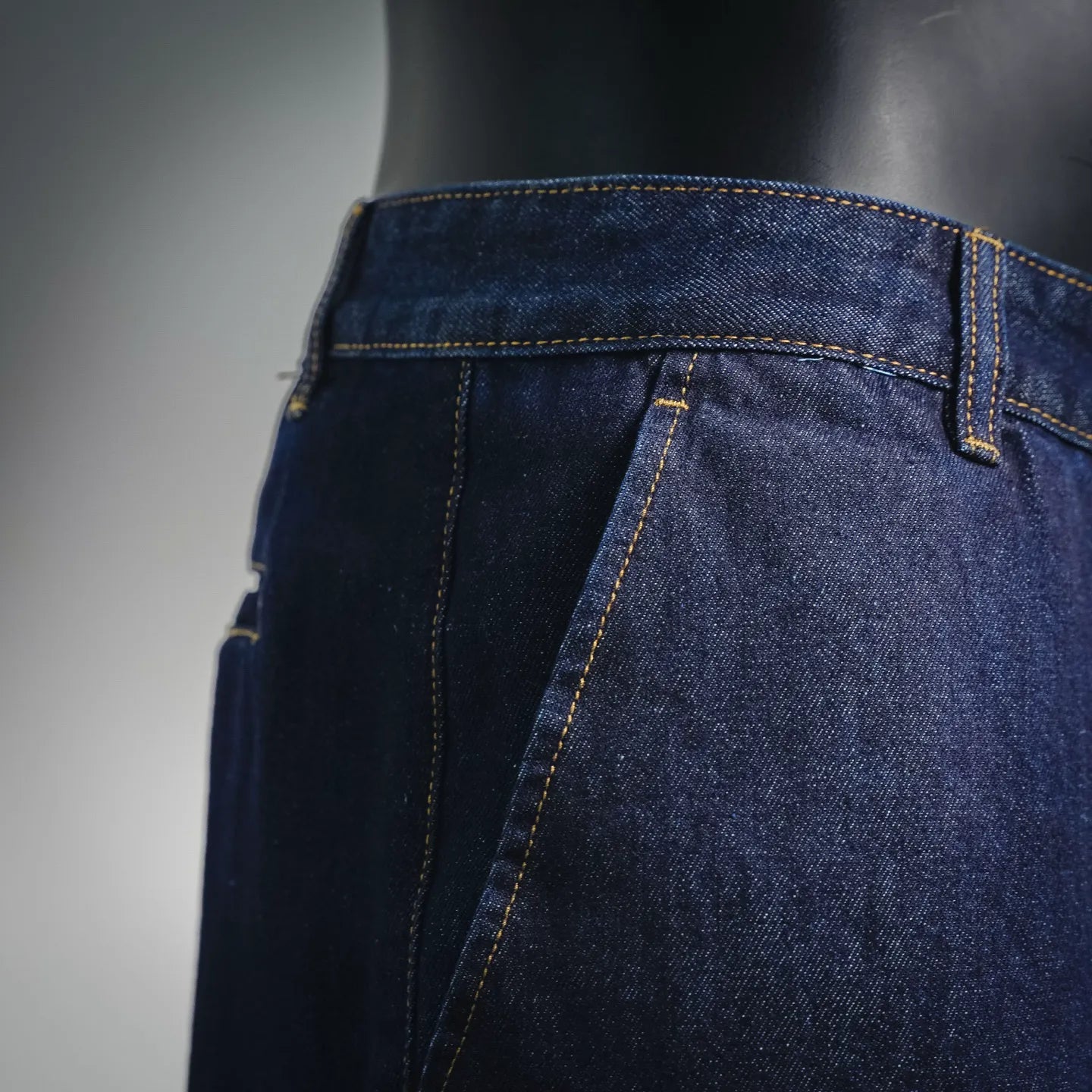 LV dark blue denim shorts back yoke and pocket with yellow contrast stitching