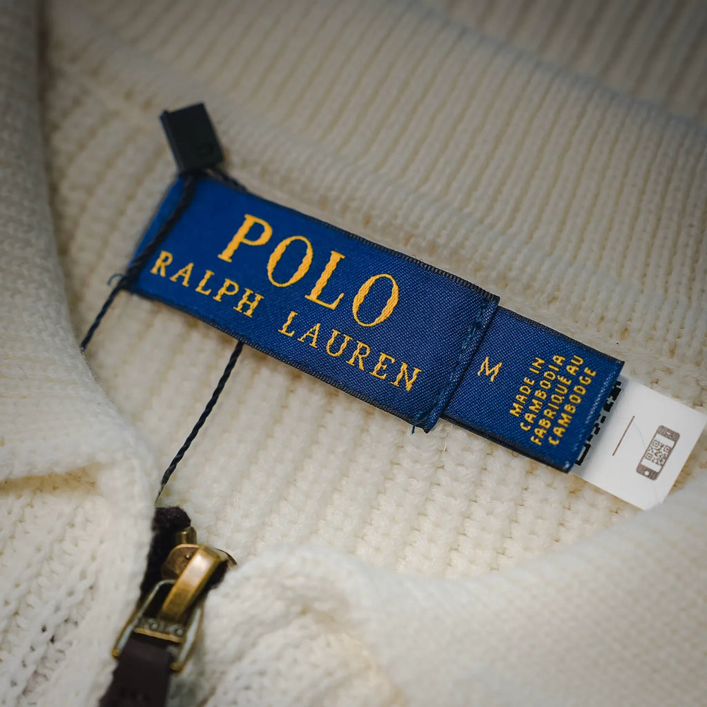 Ralph Lauren label on inside neck tag for off-white knit polo