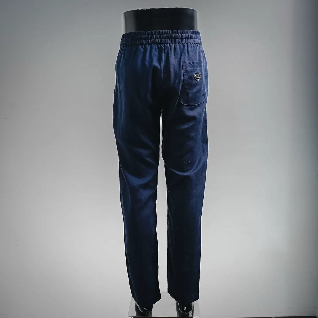 Prada pants, dark blue jogger-style with elastic waist and single back pocket