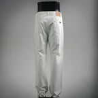 White Prada pants, back view with two pockets and stitched seams.