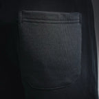 Black side pocket with stitched edge on knee-length shorts