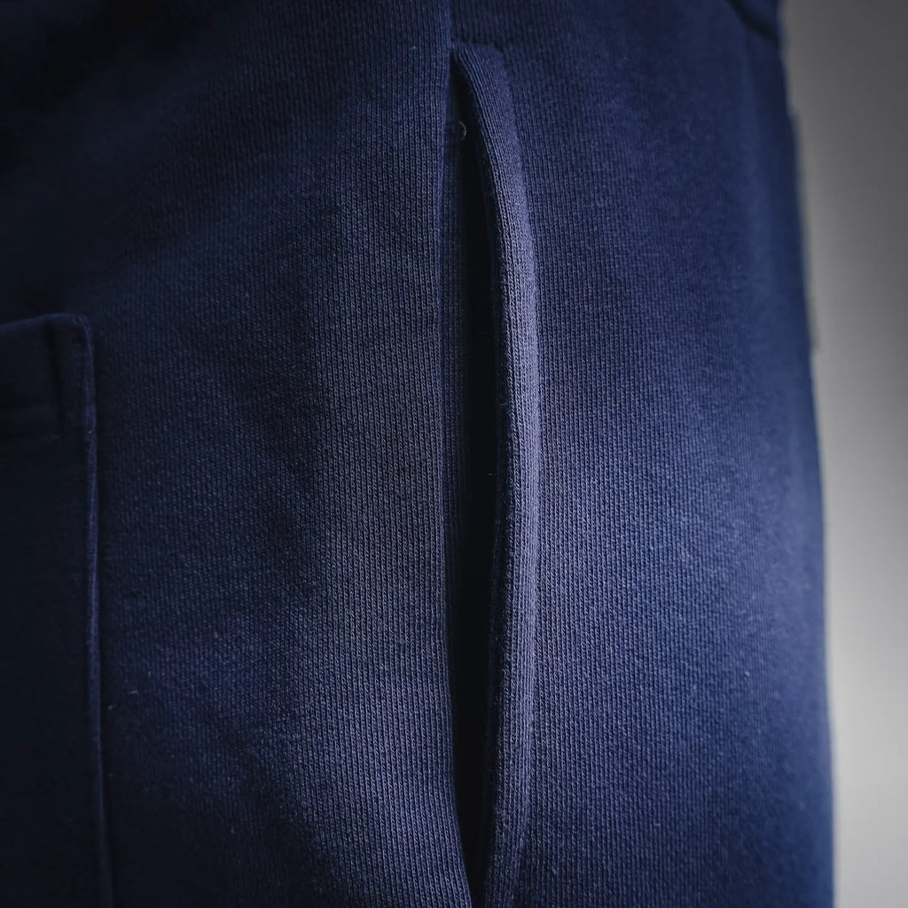 Prada blue drawstring shorts front with vertical seam detail